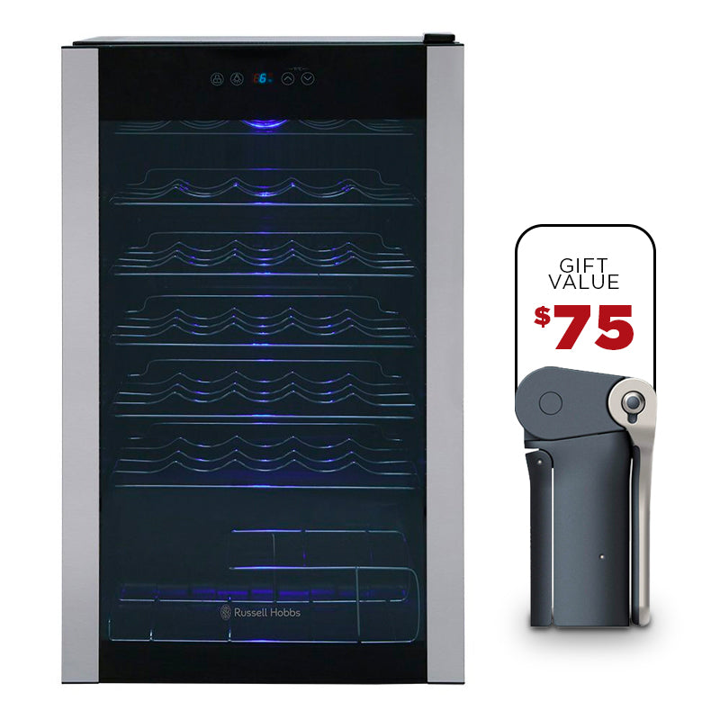 Russell Hobbs 34 Bottle Wine & Drinks Cooler + Free Joseph Joseph Corkscrew Wine Opener